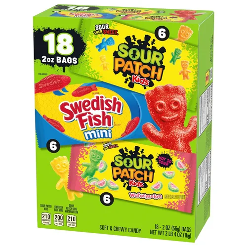 Vista 12 de SOUR PATCH KIDS and SWEDISH FISH - Paquete variado de dulces suaves y masticables, caramelos a granel, 18 bolsas de 2 onzas