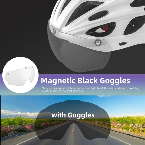 Vista 4 de ROCKBROS - Casco de bicicleta para hombres y mujeres adultos con ajuste sugerido de 58-65cm, gafas magnéticas desmontables y visera solar, ligero