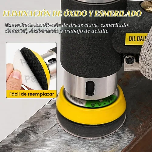 Vista 6 de Mini lijadora de aire de 1/2/3 pulgadas para trabajo de carrocería automático, mini pulidora neumática con 45 discos de lijado + 3 almohadillas