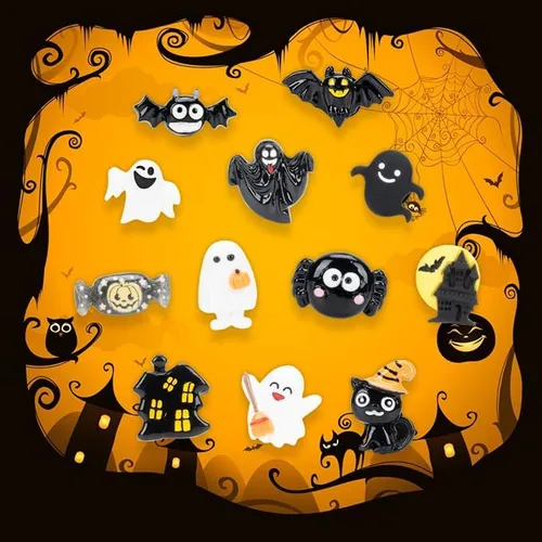 Vista 5 de Dijes de decoración de zapatos de Halloween para Crock, paquete de 32 dijes de resina para zapatos de zuecos y sandalias, pulseras, accesorios
