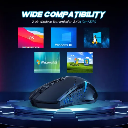 Vista 6 de T-DAGGER Ratón inalámbrico para juegos - USB, accesorios PC, ratones para computadora con luz LED, ratón ergonómico para juegos con 7 botones