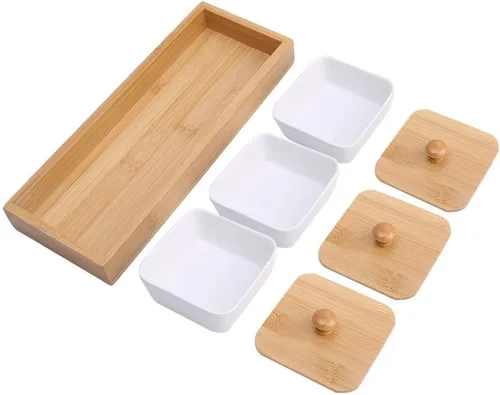 Vista 8 de TOPINCN Plato de cerámica para servir, plato rectangular con cubierta de bandeja, plato de postre para fiestas, aperitivos y cenas
