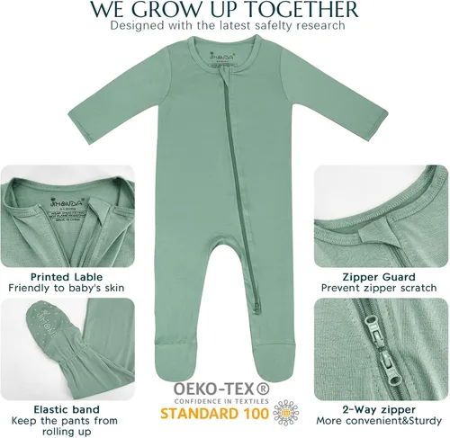 Vista 30 de Jimonda Pijama de bambú para bebé, unisex, para niños y niñas, de una pieza, manga larga, cierre de cremallera de 2 vías, mameluco