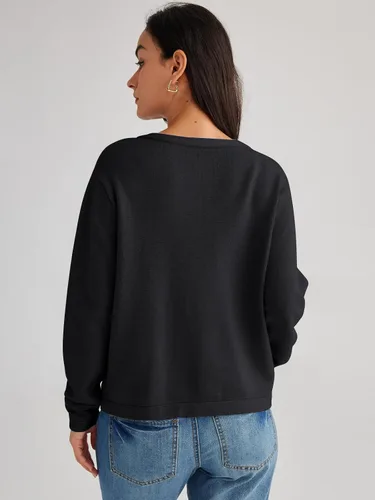 Vista 4 de LILLUSORY Chaqueta de mujer con cuello redondo y botones dorados, chaqueta con bolsillos de parche