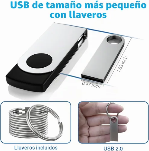 Vista 5 de ABLAZE Paquete de 10 unidades flash de 128MB, unidades flash USB 2.0 metálicas con llaveros USB Sticks Pendrives (Plateado)
