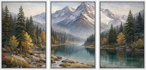 Vista 13 de SIGNWIN Lienzo enmarcado para pared, juego de arte tranquilo con reflejo de lago, acuarela, montaña y agua, ilustraciones modernas, arte abstracto