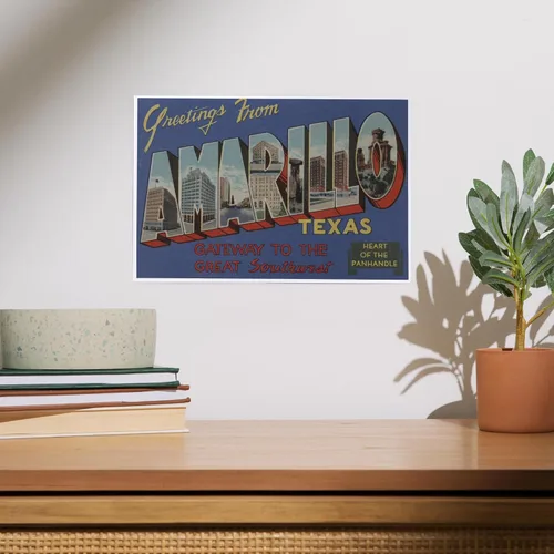 Vista 2 de Lantern Press 8x12 Art Print, Greetings from Amarillo, Texas (Heart of the Panhandle)