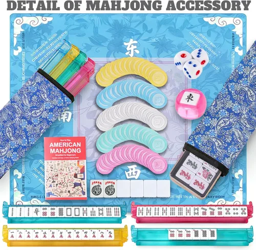 Vista 6 de American Mahjong Tile Set, 166 Juego completo de Mahjong Azul