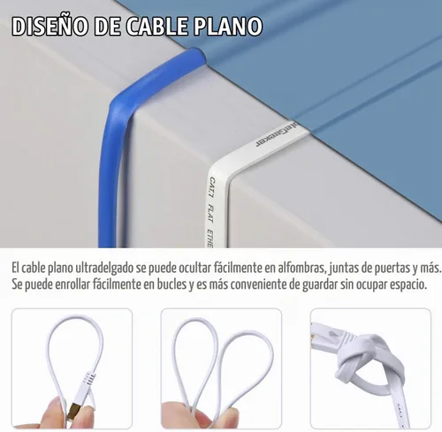 Vista 5 de Cable blindado Cat 7 para conexión de Ethernet (cable de la más alta velocidad), plano, tiene un conector RJ45 a prueba de enganche, para módem