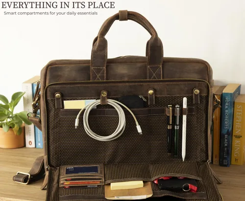 Vista 4 de Leather Messenger Bag for Men - Laptop Case, Office Briefcase, Computer Satchel for Laptops