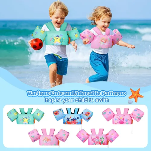 Vista 6 de Moko Banda de natación para niños de 20-30-50 libras, bonito chaleco de natación de dibujos animados para niños pequeños, flotadores de piscina