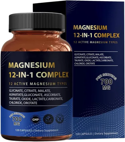 Vista 6 de Puravita Complejo de magnesio 700 mg 12 en 1 Suplemento de magnesio con glicinato, citrato, malato y más Fácil absorción, apoyo energético, vegano
