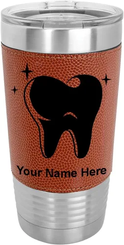 Vista 12 de LaserGram Vaso aislado al vacío de 20 onzas, con dientes, grabado personalizado incluido (piel sintética, estilo béisbol)