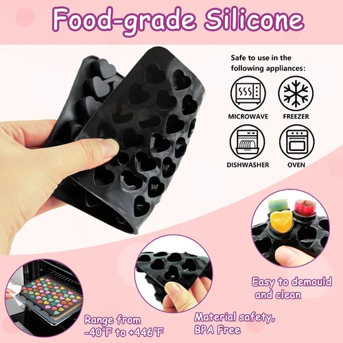 Vista 3 de Paquete de 3 moldes de silicona para cubitos de hielo con forma de corazón, mini molde de cera de San Valentín para hornear chocolate, gomitas
