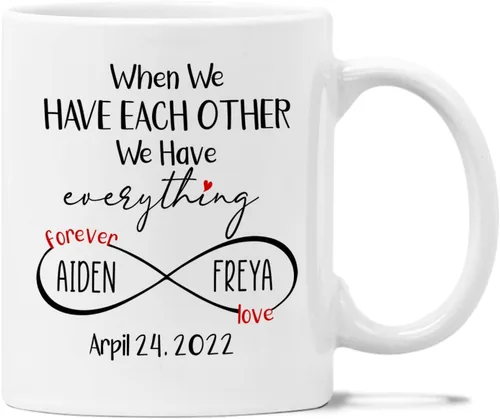 Vista 8 de Taza de regalo para novio/novia, regalos personalizados para agregar más amor al mundo, regalos de taza con nombre personalizado para recién
