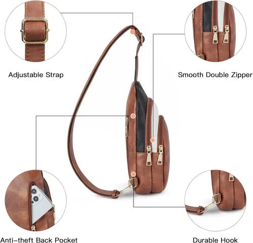 Vista 10 de Telena Riñonera pequeña para mujer, de cuero, cangureras, bolsa de pecho para mujer