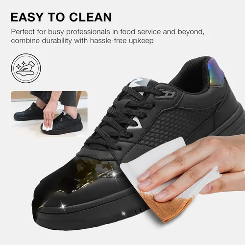 Vista 2 de SPIEZ Zapatos de trabajo antideslizantes para hombres y mujeres, zapatos de servicio de alimentos antideslizantes y resistentes al aceite, zapatos