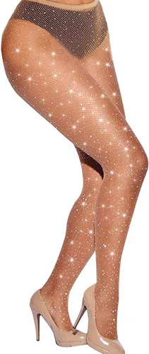 Vista 8 de Betteraim Medias de red con diamantes de imitación para mujer, medias de red brillantes para carnaval con purpurina Negro