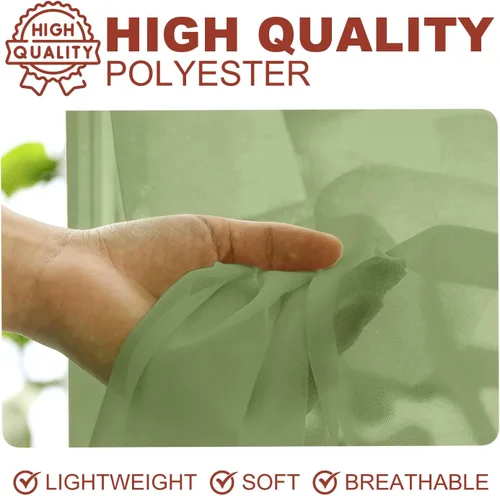 Vista 3 de YHSF Cortinas traslúcidas – Juego de 2 paneles para decoración del hogar – Elegantes cortinas de gasa sólida con bolsillo para barra para Verde