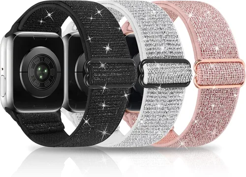 Vista 12 de Paquete de 3 bandas elásticas brillantes compatibles con Apple Watch Band de 1.99 pulgadas, 1.49 pulgadas, 1.57 pulgadas, 1.57 pulgadas, 1.61