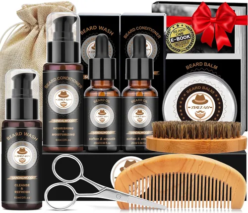 Vista 10 de XIKEZAN Kit de aseo y cuidado de barba para hombres con madera de cedro