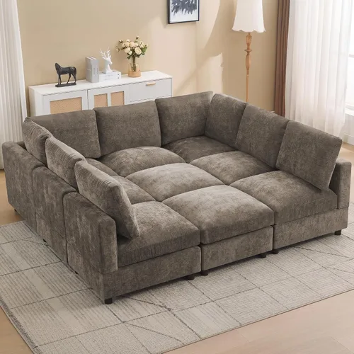 Vista 31 de 63" sofá seccional modular de Loveseat con otomana movible para sala de Beige