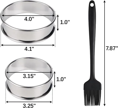 Vista 3 de FANGSUN 12 paquetes de anillos ingleses para magdalenas, anillos de acero inoxidable de 4 pulgadas + 3.15 pulgadas, anillos de tarta para hornear