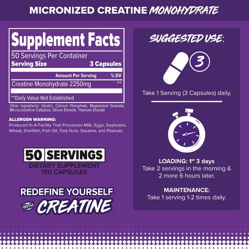 Vista 2 de FINAFLEX Creatina pura, 150 cápsulas, promueve la fuerza muscular, el tamaño y el rendimiento, monohidrato de creatina micronizado 100% puro, 50