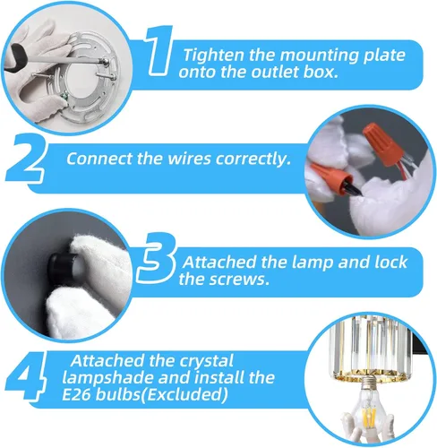 Vista 5 de Luz de tocador de baño dorada - Accesorio de luz de baño de cristal sobre espejo
