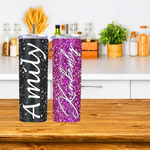 Vista 6 de Vasos personalizados con estampado de leopardo con tapas y pajitas, vasos delgados personalizados de 20 onzas con nombres para mujeres y hombres