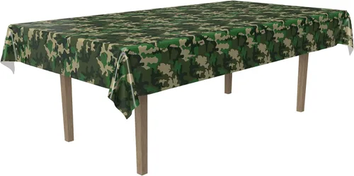 Vista 3 de Beistle Mantel de plástico de camuflaje, mantel rectangular de camuflaje para cumpleaños con temática militar, fiestas de campamento, eventos