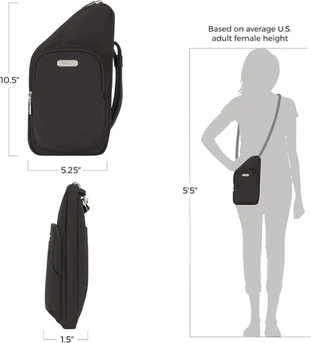 Vista 4 de Travelon Bolso cruzado compacto antirrobo Essentials, Negro -, Bolso bandolera