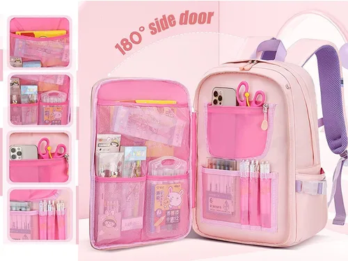 Vista 2 de lunhaifi Mochila de conejo mochila de conejo para niñas mochila de conejo Kawaii impermeable de gran capacidad para la escuela azul S