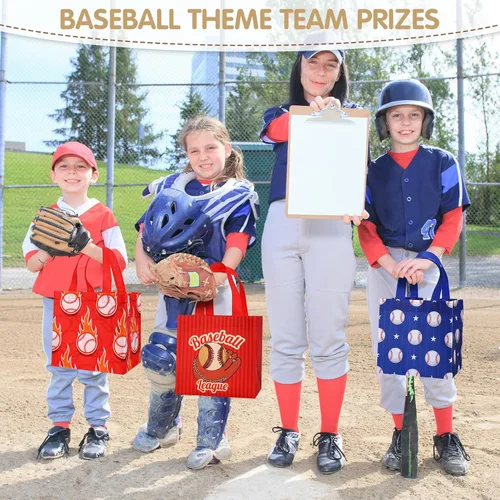Vista 6 de Kigeli 60 bolsas de regalo de fiesta de béisbol, bolsas de regalo reutilizables no tejidas con asas, bolsas de dulces para fiesta de equipo, como se