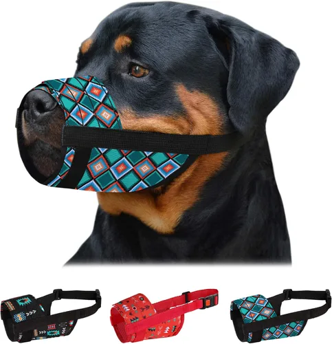 Vista 11 de CollarDirect - Bozal de nailon para perro, antiladridos, transpirable (patrón 2, S) Bozal de nailon ajustable, suave y transpirable, evita