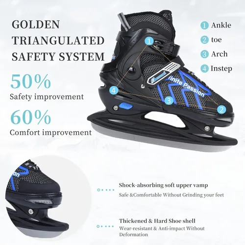 Vista 2 de Patines de hockey para niños, con 4 tamaños ajustables para niños, niñas, jóvenes, hombres, mujeres y principiantes