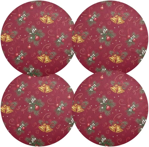 Vista 2 de Christmas Pine Red Dining Room Table Placemats, Heat Resistant Non Slip Placemats Round for Kitchen one sizex1