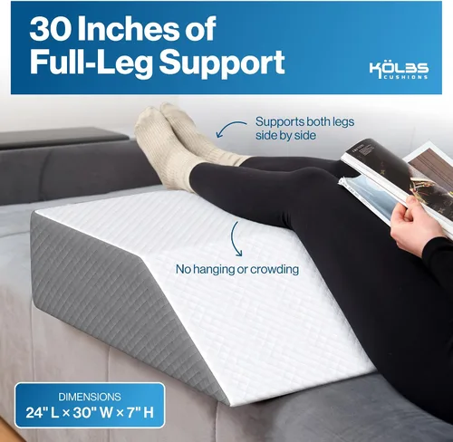 Vista 2 de Kölbs - Almohada extra ancha de elevación de pierna, elegante funda de jacquard, XL y ancha para mayor comodidad, almohada de cuña para cama