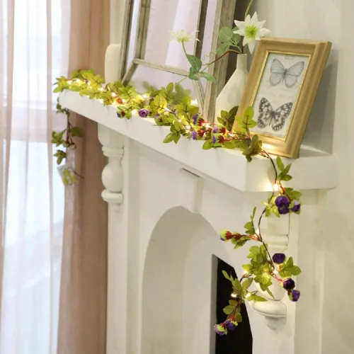 Vista 2 de Guirnalda de luces de simulación de rosas colgantes, guirnalda de plantas de seda, flores artificiales de seda, funciona con pilas, para decoración