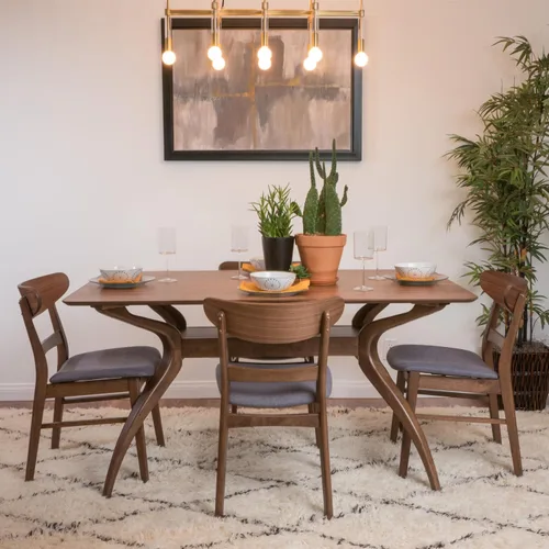 Vista 2 de Christopher Knight Home Idalia - Juego de comedor rectangular de patas curvas, juego de 5 piezas, nogal natural y gris oscuro