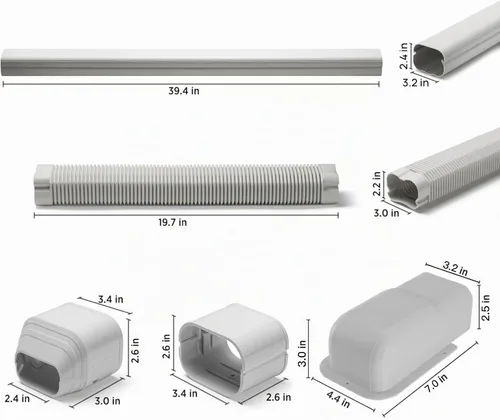 Vista 4 de TURBRO 3 '' W × 7.5' L Línea decorativa PVC Kit de cubierta para mini split y aire acondicionado central, sistemas de bombas de calor de CA Plateado