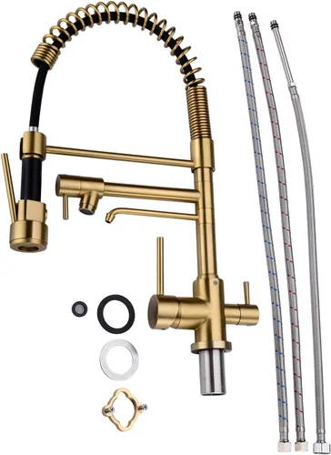 Vista 7 de Delle Rosa Grifo de cocina, grifo de agua potable de 3 vías, grifos purificadores de agua 3 en 1, arco alto y asas duales, grifos de fregadero