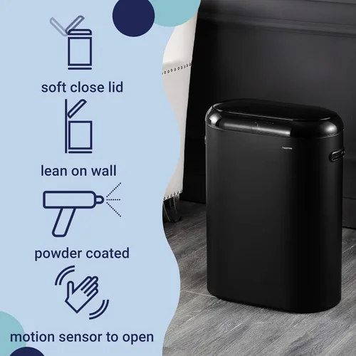 Vista 3 de happimess HPM1016B Robo Kitchen - Bote de basura delgado ovalado con sensor de movimiento sin contacto de 13.2 galones con modo táctil, resistente a