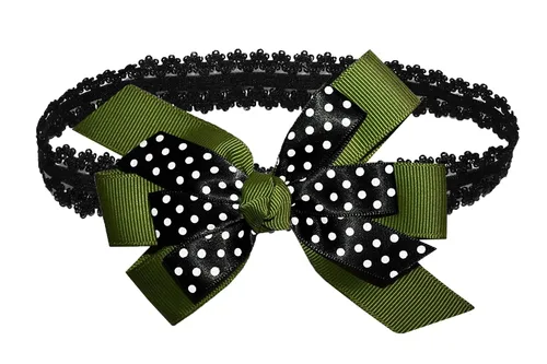 Vista 4 de WEBB DIRECT2U WD2U - Diadema elástica con lazo de grogrén de puntos negros para niñas (verde manzana)