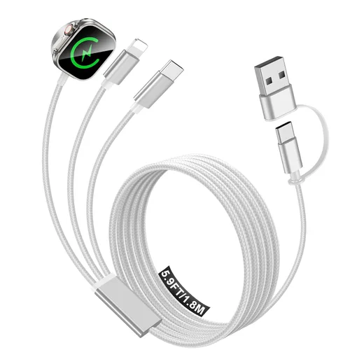 Vista 11 de Esenciales de viaje para cargador de Apple Watch, cargador de iPhone, cable de carga múltiple 3 en 2, tipo C, Lightning/cable magnético de carga