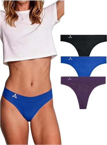 Vista 18 de Balanced Tech Ropa interior que absorbe la humedad para mujer, tangas de entrenamiento sin costuras, de secado rápido, tangas de viaje Paquete de 6
