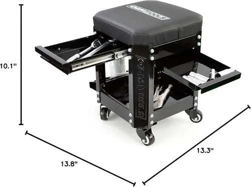 Vista 7 de OEMTOOLS 24994 Asiento de arrastre para taller, taburete con almacenamiento de herramientas, taburete mecánico para trabajo en garaje, capacidad