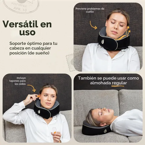 Vista 3 de Almohada cervical Airplane - Almohada de viaje - Espuma viscoelástica cómoda y ergonómica - Almohada de avión con soporte de cabeza y cuello de 360°