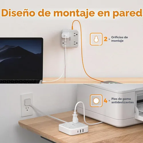Vista 7 de TESSAN Cable de extensión plano protector de sobretensiones de 1 pie