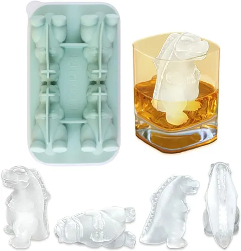 Vista 8 de Bandeja de cubitos de hielo de dinosaurio, molde para cubitos de hielo de dinosaurio 3D, bandeja de hielo de silicona con formas grandes